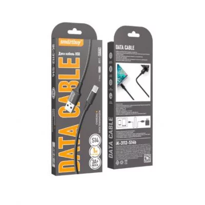 Кабель Smartbuy S14, USB - Type-C, 3A output, 1м, черный 384286