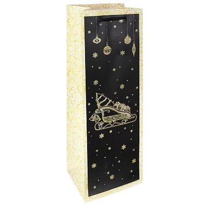 Dream cards Пакет подарочный с мат.лам. и глиттером 12х35х9см (Bottle) Сани с ёлкой, 210 г ПКП-6754