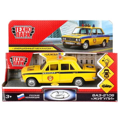 Машина металл свет-звук "ваз-2106 жигули милиция" 12см,инерц. 2106-12SLРОL-YЕ