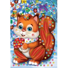 МОЗАИКА ИЗ СТРАЗ. Формат А5 (с перьями). Зимняя белочка (Арт. М-1149) М-1149
