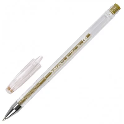 Ручка гелевая ЗОЛОТИСТАЯ BRAUBERG "EXTRA GOLD", корпус прозрачный, 0,5 мм, линия 0,35 мм, 143914