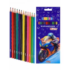 Карандаши цв пл.2М,набор,гекс.12цв. МОТО TM "Profit" гриф.d=2,8мм,в к/к,  КЦ-4698