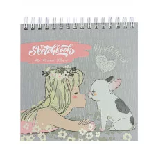 Скетчбук А6+ Девочка с собакой (жест подложка, мягкая обл, 40 л, 100г) (айвори) С40-4229