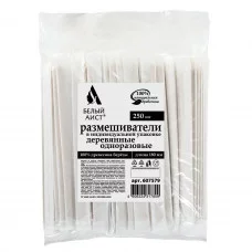 Размешиватель одноразовый деревянный в индивидуальной упаковке 180 мм, 1шт., БЕЛЫЙ АИСТ 607579