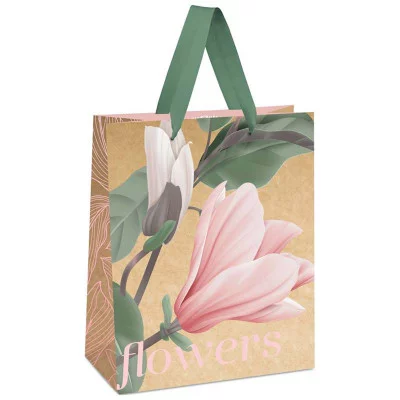 Пакет подарочный 1шт 26*32*12см MESHU "Flowers", отд. фольгой, крафт 339819