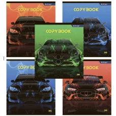 Тетрадь 36 л., А5, клетка, Alingar "Super car", скрепка, офсет,  мелованный картон (стандарт), 5  дизайнов в пленке т/у AL11584