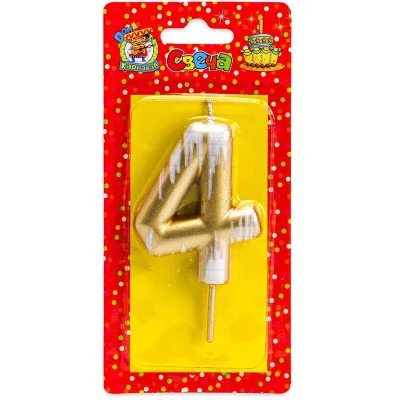 Свеча для торта.Шебби шик, Цифра 4, золотая С-2513