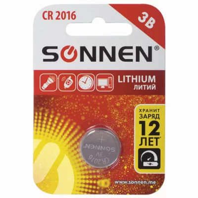 Батарейка 1шт SONNEN Lithium, CR2016, литиевая 451972