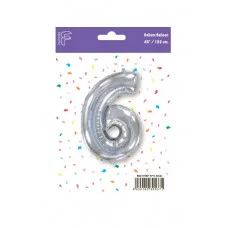 Шар (40\'\'/102 см) Цифра, 6, Серебро, 1 шт. в уп. B901766P