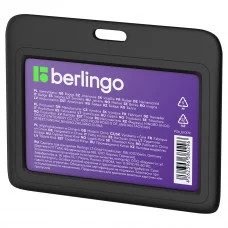 Бейдж горизонтальный Berlingo ID 200 , 85*55мм, черный, без держателя, крышка-слайдер 371988