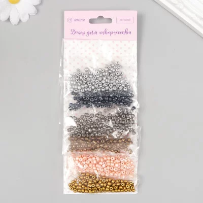 Бисер круглый размер 6/0 "Серебро, золото, бронза и чёрный" 6 цветов х 10 грамм   6074984