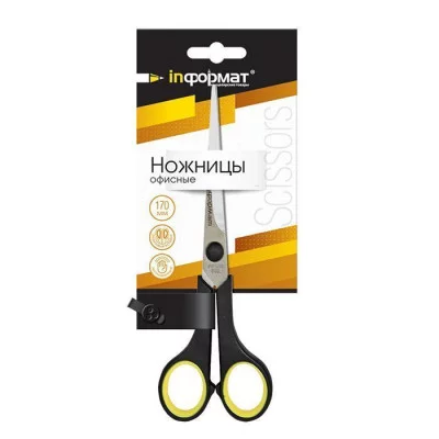 Ножницы inФОРМАТ офисные металл-желт/черн. резин.встав. 170 мм 027575