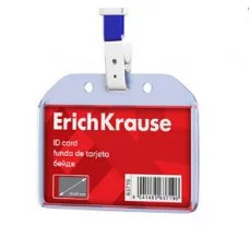 Бейдж горизонтальный в комплекте с лентой ErichKrause размер вставки 85х54 мм, прозрачный, цвет ленты синий 63719