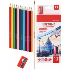 Карандаши цв.акварел.12 цв. ТУМАННЫЙ ГОРОД (КЦ-4387) гекс,точилка и кисточка в наб,d=3мм, КЦ-4387