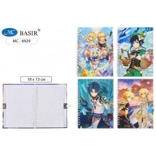 Блокнот детский+замочек АНИМЕ яркая, цветная 7БЦ обложка с рисунком ассорти, блок-клетка МС-6607