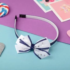 Ободок для волос "Бантик" 1 см, белый, синий, пайетки 3522184