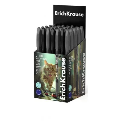 Ручка шариковая ErichKrause U-108 Stick Big City Cats 1.0, Ultra Glide Technology, цвет чернил синий  63103