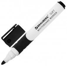 Маркер стираемый для белой доски ЧЕРНЫЙ, BRAUBERG "SOFT", 5 мм, резиновая вставка, 151248