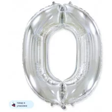 Шар (40\'\'/102 см) Цифра, 0, Серебро, 1 шт. в уп. B901760P