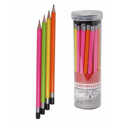 Карандаш ч/г, трехгранный, неоновый кор., заточ. без ластика (КЧ-3177) 4 цв. микс ПП-00095