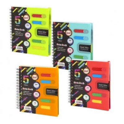 Тетрадь 120л., А5, клетка, Alingar "Good Idea", гребень, пластиковая обложка с информ окном, цветные пластиковые разделители, ассорти AL10562