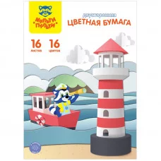 Цветная бумага газетная А4, Мульти-Пульти, двустор., 16л., 16цв., на скобе, "Енот в России" 318051
