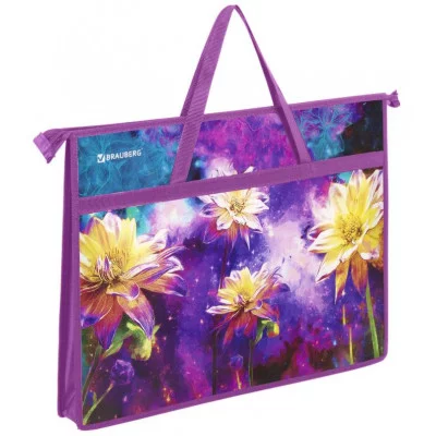 Папка для рисунков и чертежей с ручками BRAUBERG А3, пластик, молния сверху, "Flowers", 270146