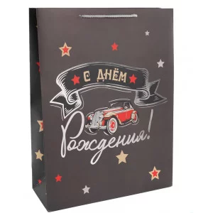 Пакет подарочный, 210гр, С Днем Рождения! (ретро-авто), Металлик, 23*18*10 см, 1 шт. 504397