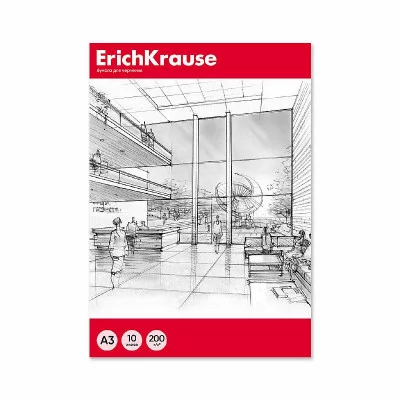 Бумага для черчения в картонной папке ErichKrause А3 10 листов без рамки 1шт 53136