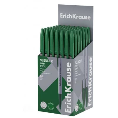 Ручка шариковая ErichKrause Slender Stick Grey 0.7, Super Glide Technology, цвет чернил зеленый 63084