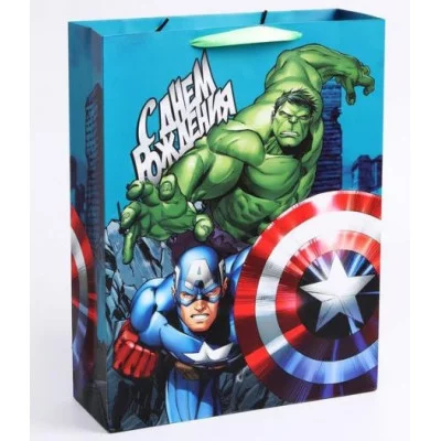 Пакет ламинат вертикальный "С Днем рождения, супергерой!", Мстители, 31 х 40 11 см 2019758