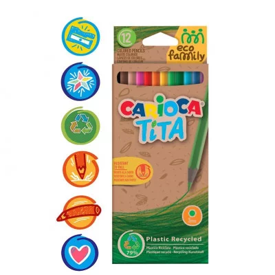 Карандаши цветные пластиковые Carioca "Tita. EcoFamily", 12цв., заточен., картон, европодвес 311963