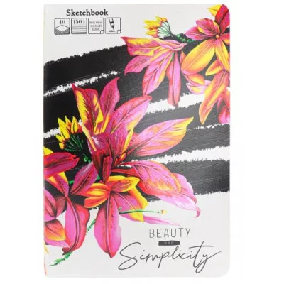 Скетчбук А5+, 40л. НЕВЕРОЯТНЫЕ ЦВЕТЫ (40-5547) тетрадная сшивка, твин-лак, холодная фольга 40-5547