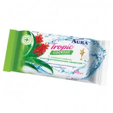 Салфетки влажные 60 шт, AURA "Tropic cocktail", универсальные очищающие, 6390