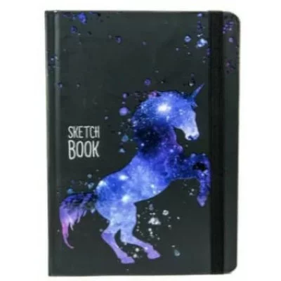 СКЕТЧБУК А5. ЗВЁЗДНЫЙ ЕДИНОРОГ (выб.лак, черная резинка)