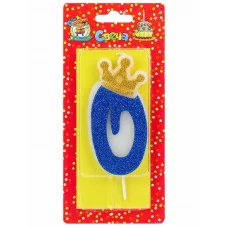 Свеча для торта Царская, синяя с глиттером Цифра 0 С-8367