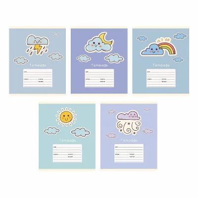 Тетради А5 12л. Скрепка. Линия. Обл.: мел. картон, выб. лак, блестки «Перламутр». Бум. оф.60 г/м2. Поля. В уп. 5 видов. Уп./гофр. Предсказание погоды ТЛБ127569