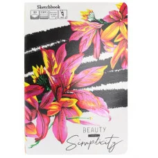 Скетчбук А5+, 40л. НЕВЕРОЯТНЫЕ ЦВЕТЫ (40-5547) тетрадная сшивка, твин-лак, холодная фольга 40-5547
