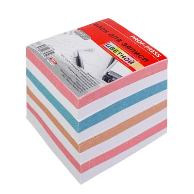 Блок для записи 90х90х90 ЦВЕТНОЙ (БЗ-3582) непроклеенный 65гр. БЗ-3582