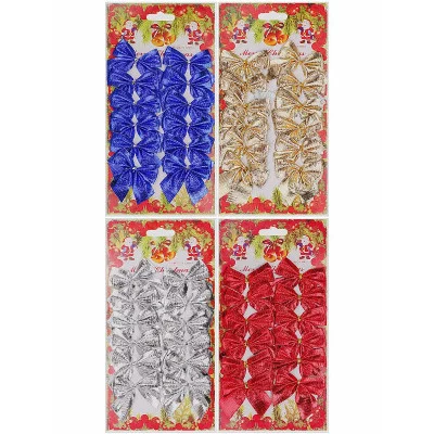 Новогоднее украшение.Набор ёлочных бантов, 12 шт. Яркий праздник, в ассортименте 5,5 см НУ-2118