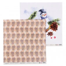 Бумага для скрапбукинга "Новый год. Снеговик и подарки" 30,5х30,5 см 190г/м2 2867302