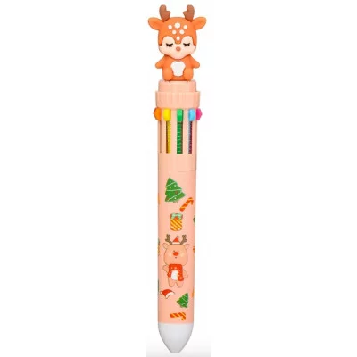 Авторучка 10-ти цветная: детская; "НОВОГОДНИЕ"; цветной корпус с рисунком ассорти МС-7237