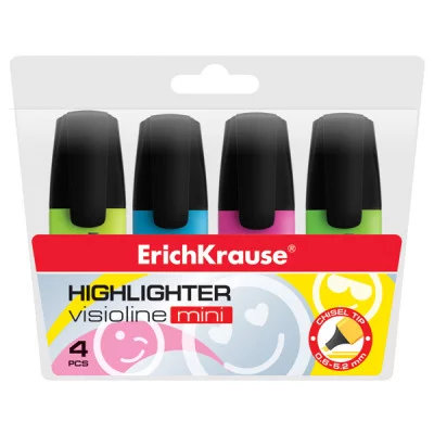 Маркеры в наборе текстовыделители 04шт корпус плоский (ж/з/р/г) "Visioline Mini" ERICH KRAUSE 42757 299779