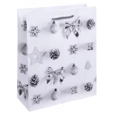 Optima Пакет подароч.с глянц. ламин.18х23х8 см (M) Ассорти блест-х украшений на белом, 128г ПКП-5661