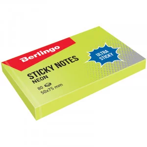 Самоклеящийся блок Berlingo Ultra Sticky 50*75мм, 80л, зеленый неон BERLINGO 287183