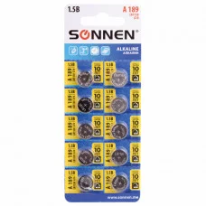 Батарейка 1шт алкалиновая таблетка SONNEN Alkaline, 189A (G10, LR54) 455602