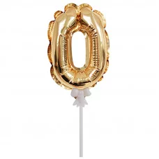 Воздушный шар, самодув, 18см Поиск "Цифра 0", фольгированный, золотой 298190
