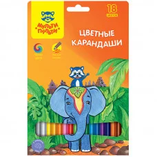 Карандаши цветные Мульти-Пульти "Енот в Индии", 18цв., заточен., картон, европодвес Мульти-Пульти 239786
