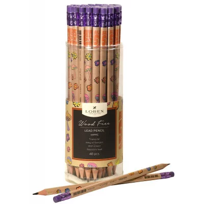 Карандаш чернографит. пластик LOREX WOOD FREE HIPPIE НВ заточенный трехгранный с ластиком тубус принт на корпусе 236975
