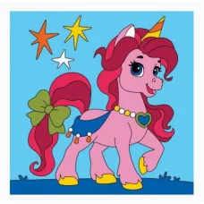 Холст с красками 15х15 см. Розовый единорог Х-7421